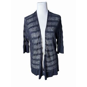 Eileen Fisher Linen Lightweight Cardigan  Sheer Stripe Open Front Women’s Size L